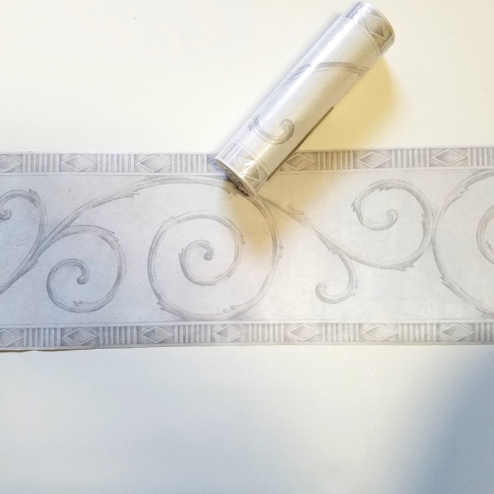 Wallpaper Border Gray & White Swirls
